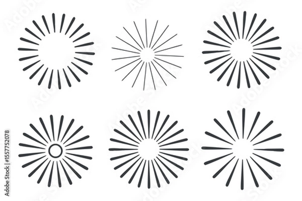 Fototapeta Set of Six Circular Radial Lines Design Elements simple symmetrical radiating lines forming circular patterns radial lines circular design geometric shapes vector graphics