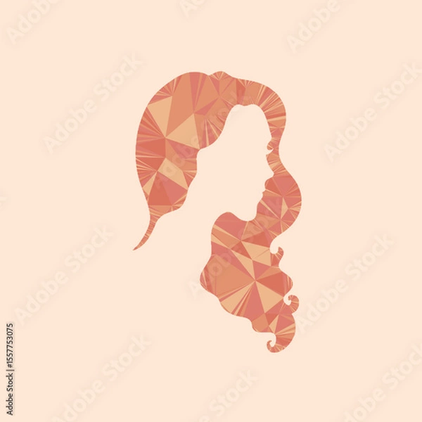 Obraz Silhouette of a girl in pastel colors. Girl with hair made using triangulation. Low poly vector silhouette of a head.