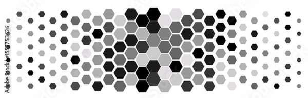 Obraz Abstract black and white geometric background pattern. Hexagon pattern with gradation. Separate layers with the ability to edit. Halftone hexagon retro simple pattern. Vector honeycomb.