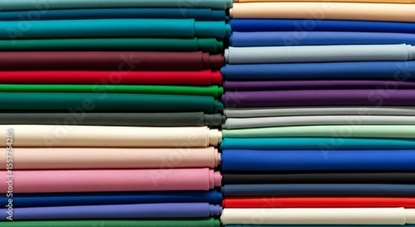 Obraz Stack of Colorful Textile Swatches Variety of Fabric Rolls