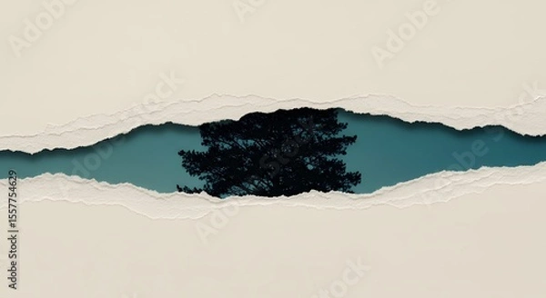 Obraz Tree Silhouette Viewed Through Ripped Paper Texture