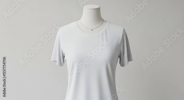 Obraz T-shirt Display on Mannequin with Gold Necklace Against Neutral Background