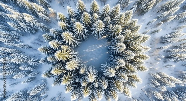 Obraz Aerial View of Snow Covered Trees Forming a Circle