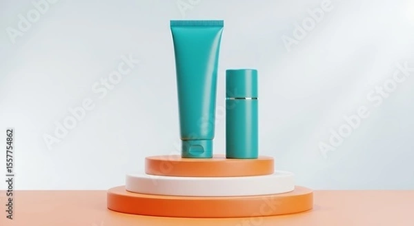 Obraz Cosmetic Products Displayed on Tiered Platform for Showcase