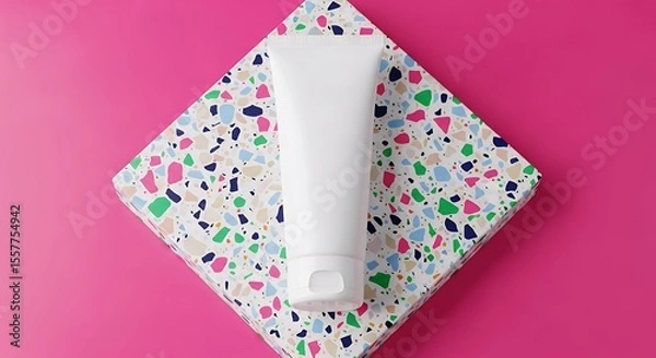 Obraz Tube Mockup on Terrazzo Pattern Surface with Pink Background