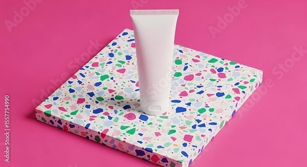Obraz Tube Mockup on Colorful Surface Against Pink Backdrop
