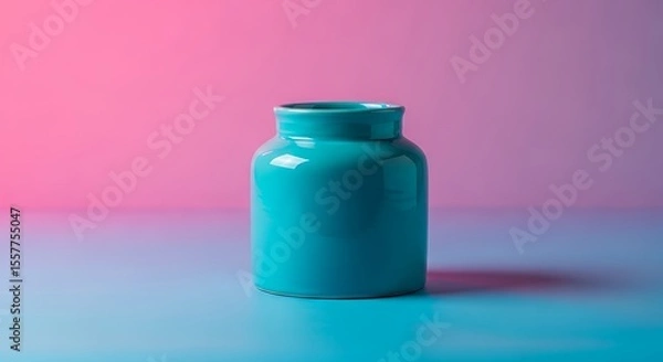 Obraz Ceramic Teal Vase on Pink and Blue Gradient Background