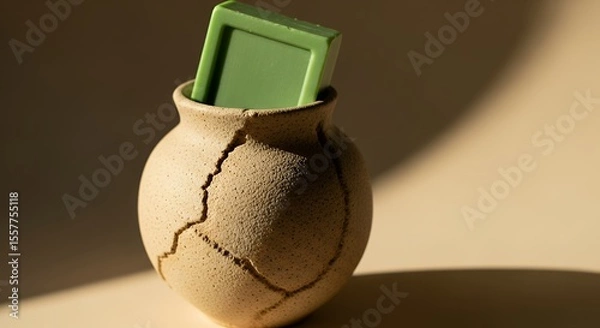 Obraz Crafted Vase Holding a Green Rectangular Bar with Natural Light