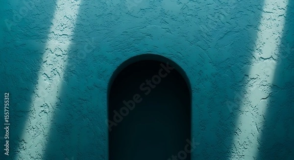 Obraz Textured Blue Wall with Arch and Light Streaks Creates Dynamic Visual