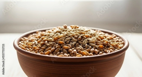 Obraz Wheat Kernels in Bowl Close-up Agriculture Harvest Concept