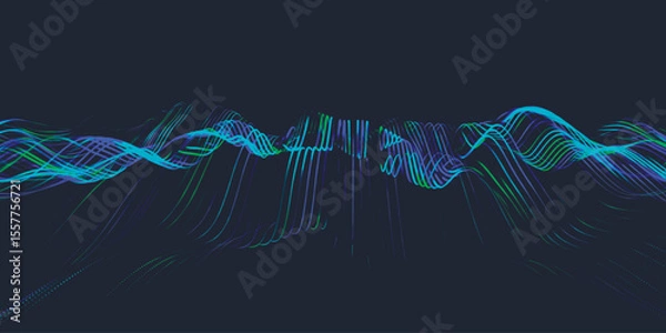 Obraz Abstract background with dynamic colorful wave. Futuristic dotted wave of bright particles. Colorful background for presentation design. Wide format vector illustration. Plexus effect