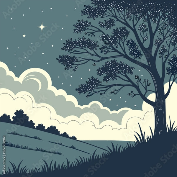 Fototapeta Nature scene with tree and fullmoon at night and Digital art moon and tree wallpaper