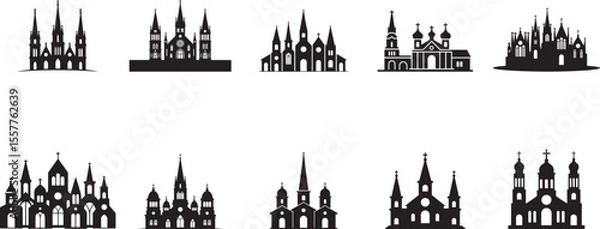 Fototapeta Gothic churches and cathedrals silhouette architecture