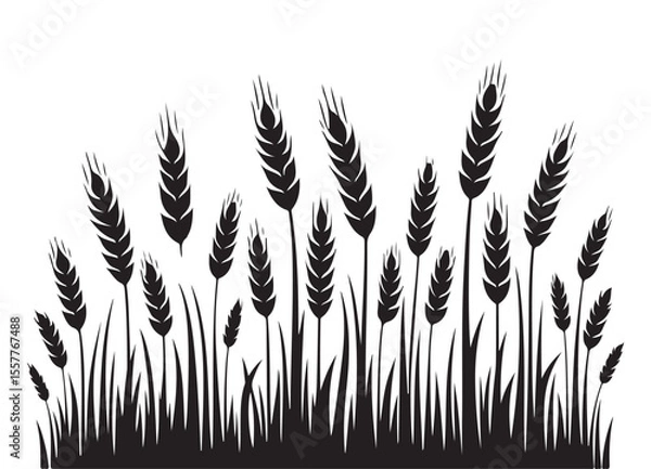 Obraz Wheat Field Silhouette Vector Illustration for Agriculture and Harvest Themes