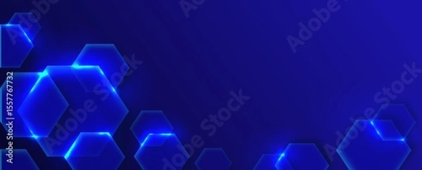 Fototapeta Blue hexagonal banner. Abstract background with glow transparent hexagons