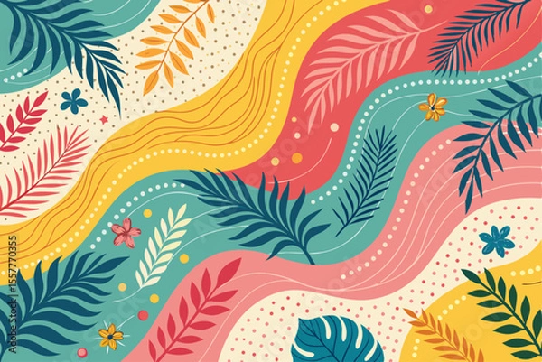 Fototapeta Colorful Abstract Summer Pattern Background – Vibrant Geometric Design, Vector Illustration, Trendy Backdrop for Web, Social Media, Brochure, Poster, Wallpaper, and Creative Projects

