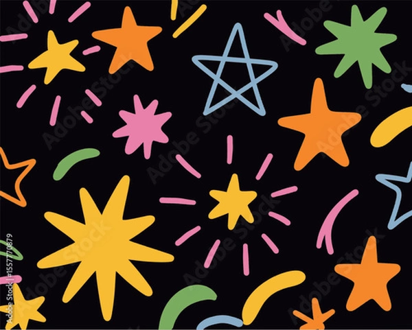 Obraz Print Seamless fun kid pattern with multicolor hand drawn stars