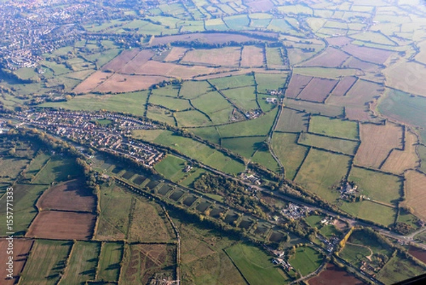 Fototapeta Aerial view of Devizes and the Caen hill locks	
