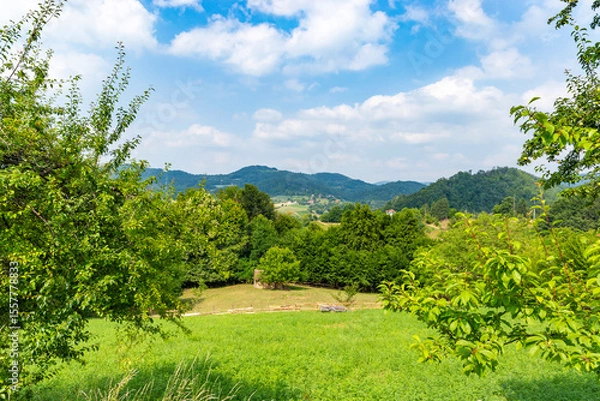 Fototapeta Summer landscape with mountains and fields in western Serbia