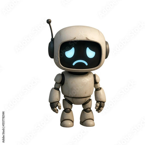 Fototapeta 3D Sad AI Robot Character Isolated on Transparent Background 
