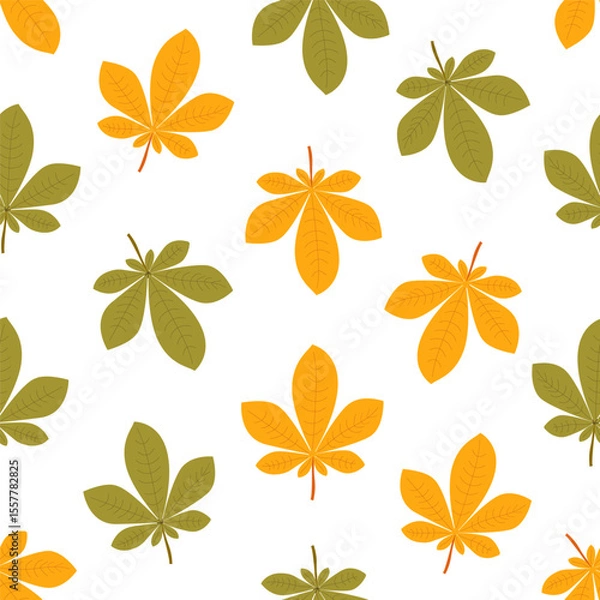 Obraz Seamless pattern of autumn chestnut leaves. Vector illustration