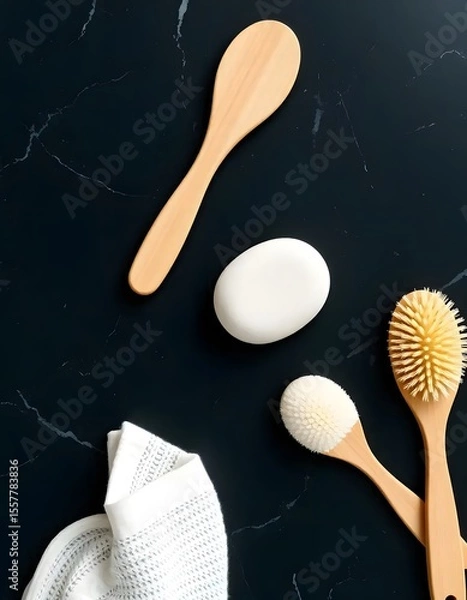 Obraz Isolated wooden kitchen cooking utensils: a spoon, fork, and spatula