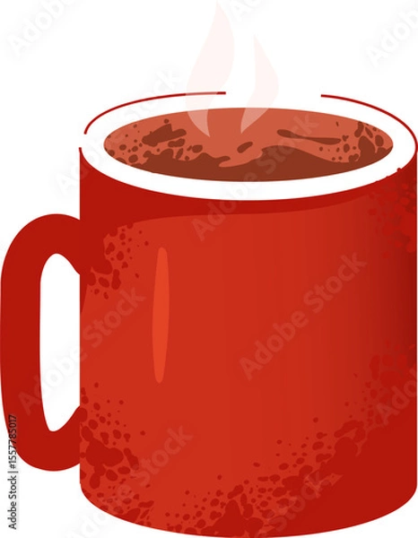 Fototapeta A red mug filled with a hot drink with steam rising from the top
