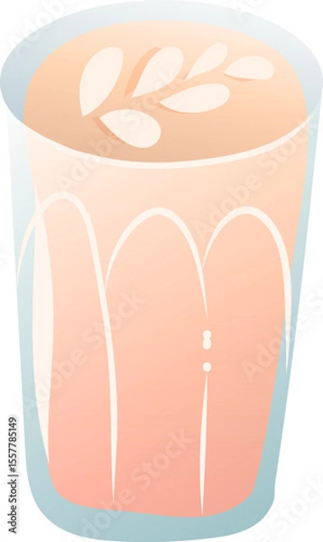 Fototapeta Glass of latte with milk foam art on top, light brown color, smooth texture, served in transparent glass cup