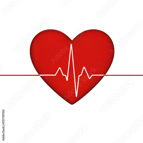 Obraz Red heart symbol with heartbeat line isolate on a transparent background