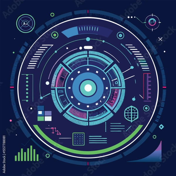 Fototapeta Futuristic Technology Background with Glowing HUD UI Elements
