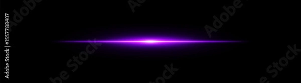 Fototapeta Bright horizontal purple beam. Central light burst with smooth radial fade on black background, ideal for sci-fi, energy or speed visuals.