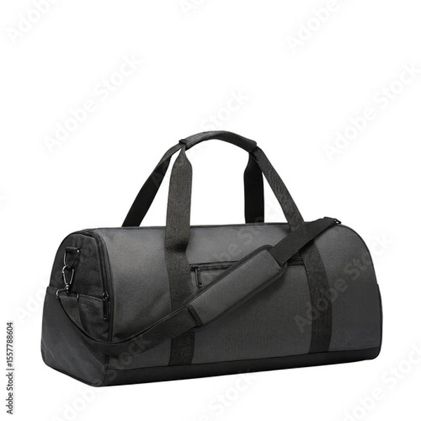 Obraz Black duffle bag with shoulder strap isolate on a transparent background