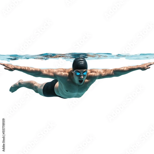 Obraz Male swimmer performing freestyle stroke in clear water  isolate on a transparent background