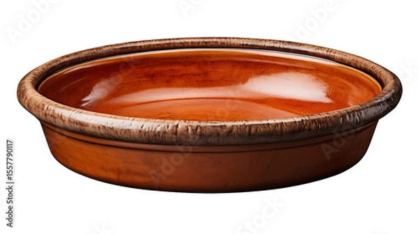 Fototapeta Elegant empty terracotta serving dish ready for tapas or gourmet cooking, shot in studio with rustic rim detail and warm tones transparent.