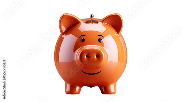 Fototapeta Shiny orange piggy bank stands ready for saving money and financial planning, highlighting future investment and wealth building transparent.