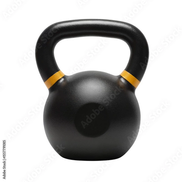 Obraz Black kettlebell with yellow accents isolate on a transparent background