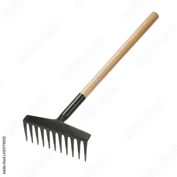 Obraz Garden rake with wooden handle isolate on a transparent background