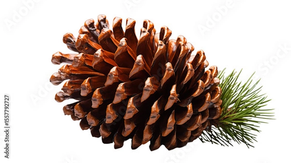 Fototapeta A beautiful pine cone with green needles showcases natural beauty on a clean gray surface, emphasizing organic textures transparent.