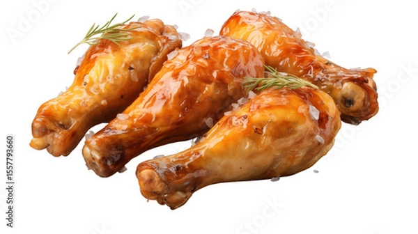 Fototapeta Tasty chicken drumsticks with a golden glaze and a fresh rosemary garnish display a tempting culinary presentation transparent.