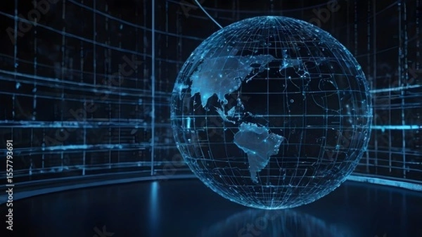 Fototapeta Holographic Rotating Globe with Global Data Visualization