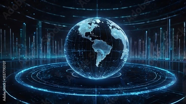 Obraz Holographic Rotating Globe with Global Data Visualization