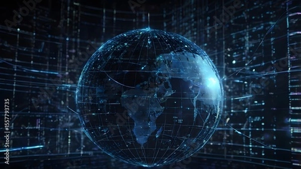 Fototapeta Holographic Rotating Globe with Global Data Visualization