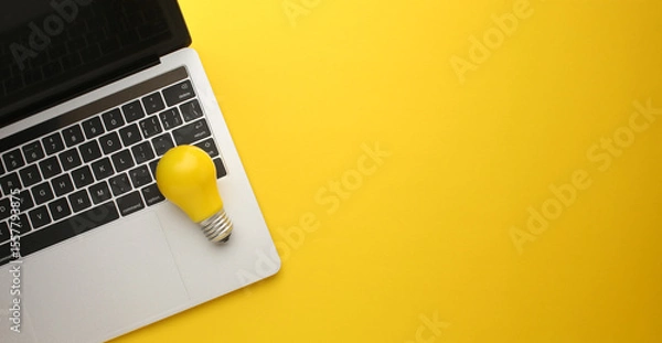 Fototapeta Business creativity and inspiration concepts with lightbulb and pencil on yellow background. motivation for success.think big ideas