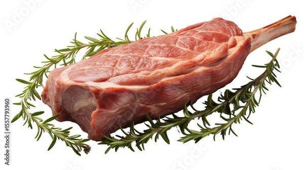 Fototapeta Fresh tomahawk steak presented beautifully with fragrant rosemary sprigs on a clean white surface for culinary delight transparent.