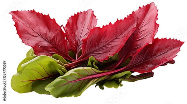 Fototapeta Fresh beetroot greens show vibrant red and green colors, perfect for healthy salads and creative culinary uses transparent.