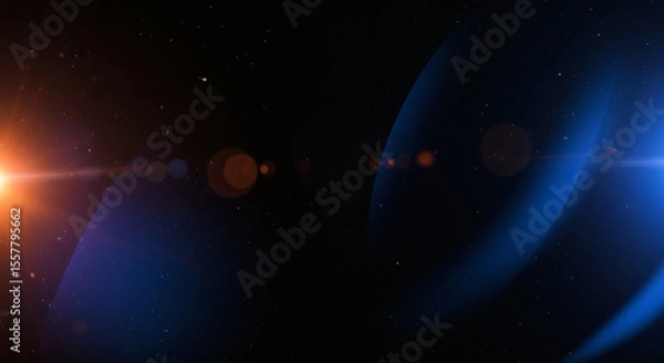 Fototapeta Blue light leaks and gradient over an abstract grainy background. Grainy colorful warm blue light leaks on a black background with a dust texture. Blue wavy abstract background for presentation	