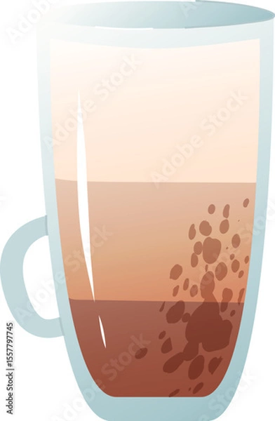 Fototapeta Transparent glass cup with latte coffee showing layered milk and espresso with coffee