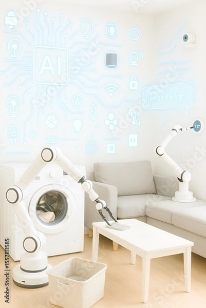 Fototapeta Smart Home Automation with AI and Robotic Assistance