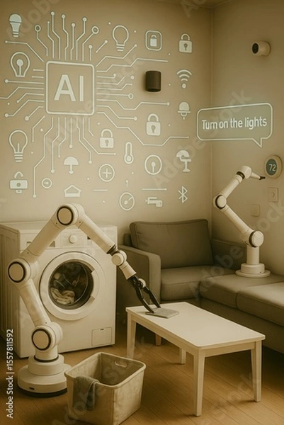 Fototapeta Smart Home Automation with AI and Robotic Assistance