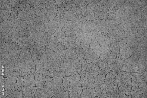 Obraz Long winding crack in the wall. Cracked concrete surface covered with gray cement mortar. Destruction after the earthquake. Copy space. Repair, construction of grey gray beige buildings